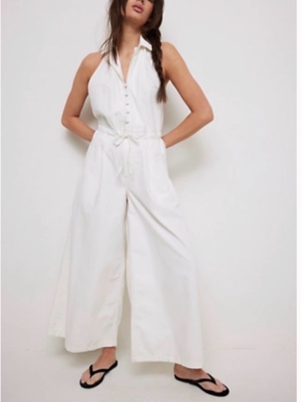 We The Free White Halter Wide-Leg Button-Front Jumpsuit. New with tags.